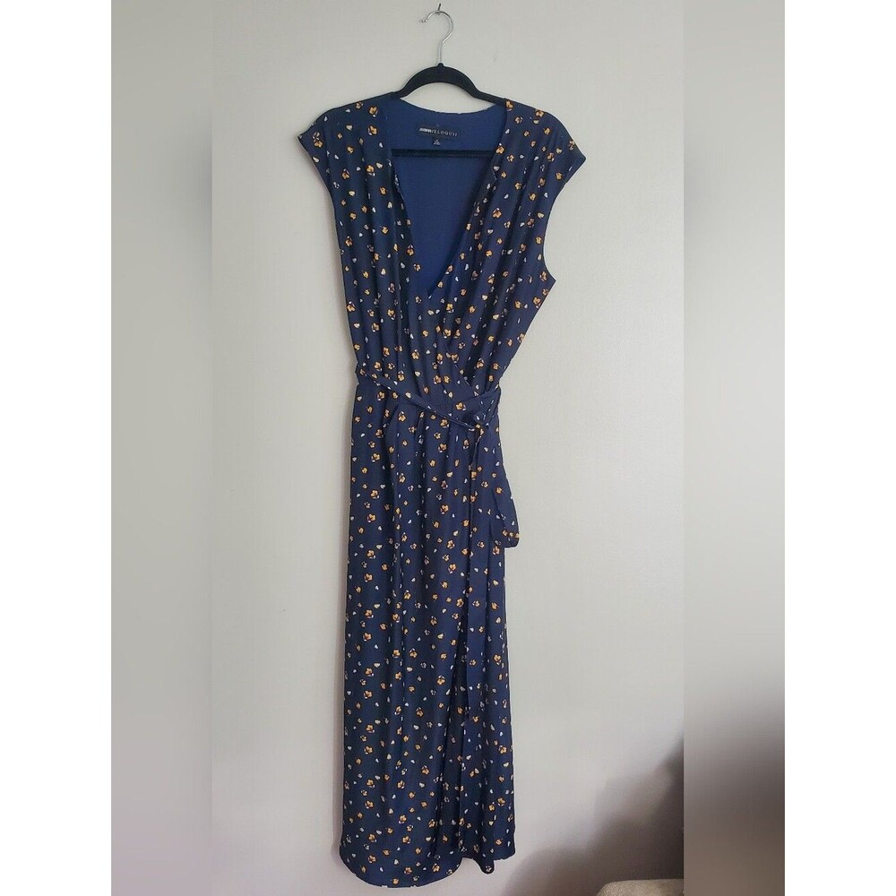 Jason WU Eloquii Wrap Maxi Dress in Navy with Yellow Floral Print Size 14